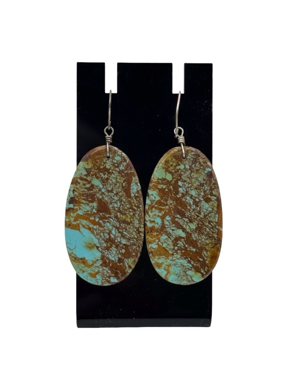 Raw Slab Royston Turquoise Dangle Earrings 925 Sterling Earring Hooks 2" Vintage